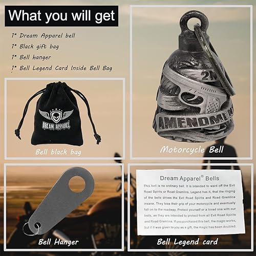 Miniatura 6 de Dream Apparel Campanas de motocicleta para motociclistas, accesorios de campanas pesadas y llavero para la suerte