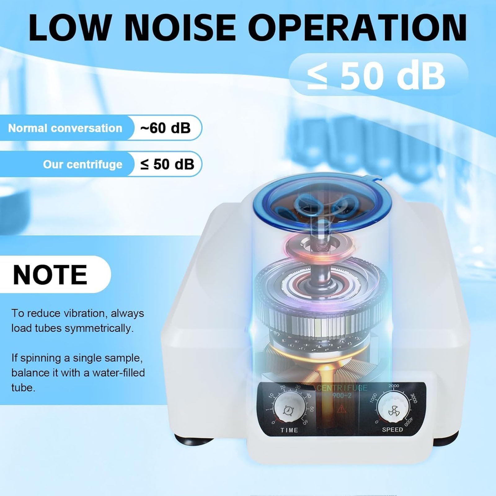 MObyat Centrifuga da Laboratorio da 50 W, Centrifuga da Tavolo, Dotata di 2 Manopole Indipendenti, Intervallo di velocità 300-4000 Giri/min, Intervallo di Temporizzazione 0~100 Min, per Ricerca