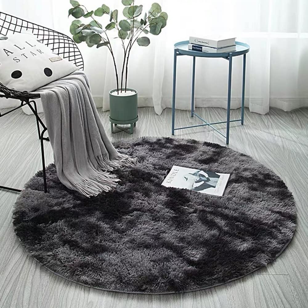 Wisada Alfombras Salón, Alfombras de Dormitorio Redondo Sala de Estar Antideslizante Alfombra Suave y esponjosa Lavables Alfombra AntideslizanteAlfombras de Piso peludas Grandes(160 cm, Gris Oscuro)