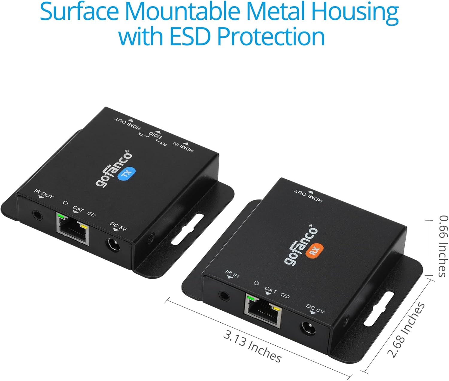 gofanco HDMI Extender Over CAT6/7 at 4K 30Hz – Up to 130ft (4K @30Hz), 230ft (1080p), Loopout, IR Extension, EDID Copy, HDCP 1.4, 7.1ch HD Audio, Near Zero Latency, Surface Mountable (HD14Ext-EDID)