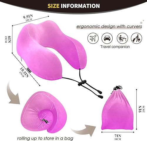Miniatura 7 de Almohada de viaje color azul oscuro Mangenta para cama de viaje de automóvil, almohada de apoyo para el cuello en forma de U de espuma viscoelástica