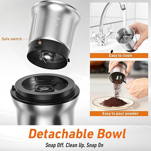 Miniatura 6 de Secura Molinillo de café eléctrico y molinillo de especias con 2 cuchillas de acero inoxidable extraíbles