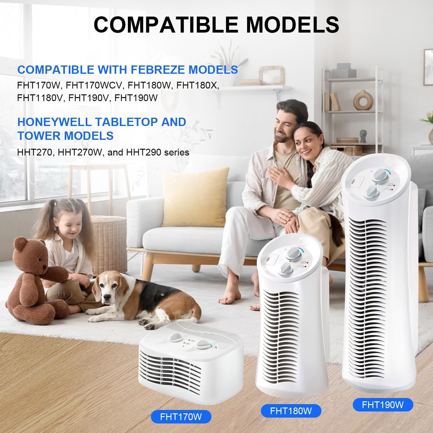 Air Purifier Filters for Honeywell HRF201B, HHT270, FHT170, FHT180, FHT190,HHT270W, HHT290 and Febreze FRF102B, FHT190W HEPAClean Series Air Purifier - Type U HEPA Filter - 4Pack