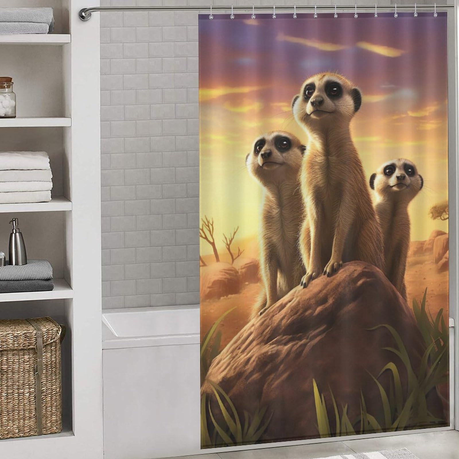 Rideau de douche salle de bain 55x72Inch étanche avec 12 anneaux pour baignoire Suricate