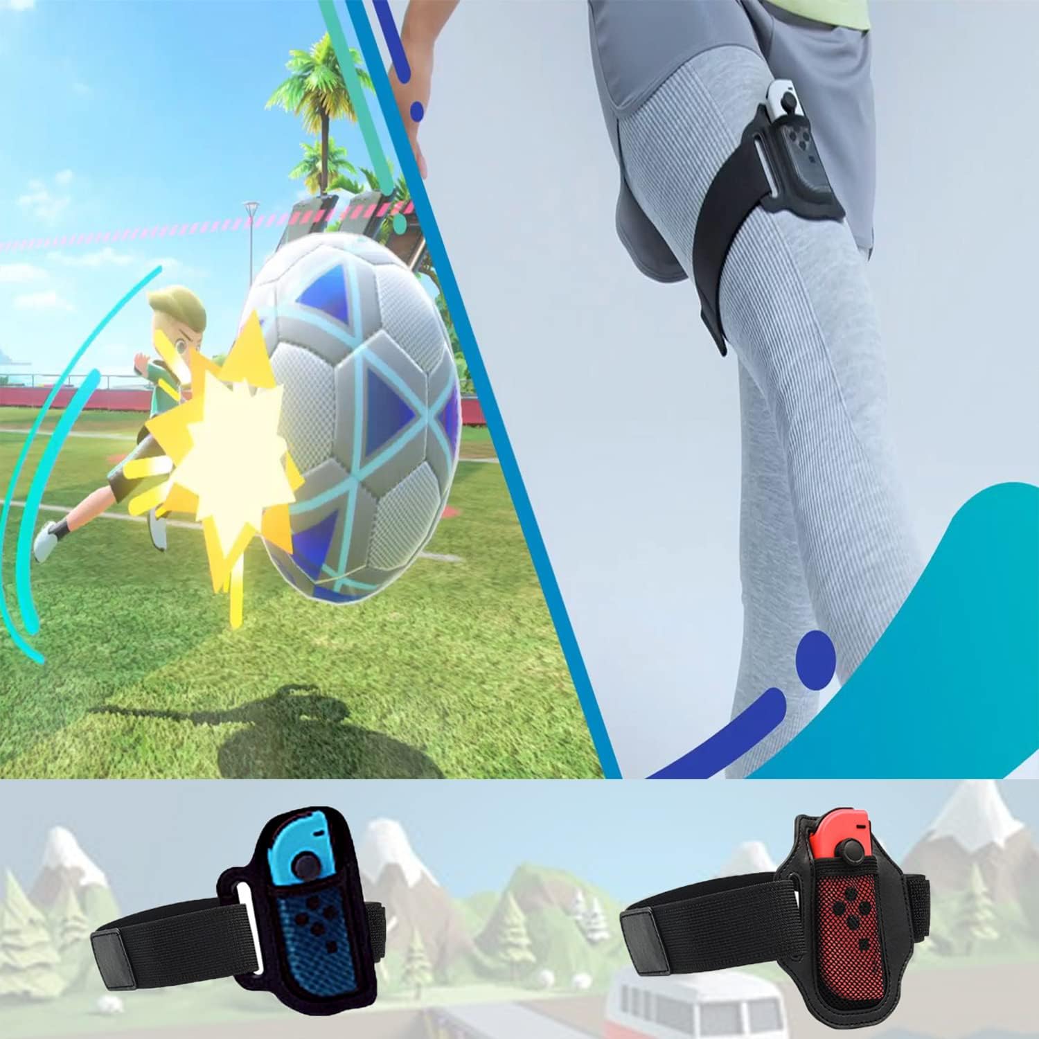 Switch Sports Accessories Bundle - 10 in 1 Family game Kit for Switch Sports & OLED Games : Joycon Grip for Mario，Wrist Dance Bands & Leg Strap,Comfort Grip Case And Tennis Rackets image 4