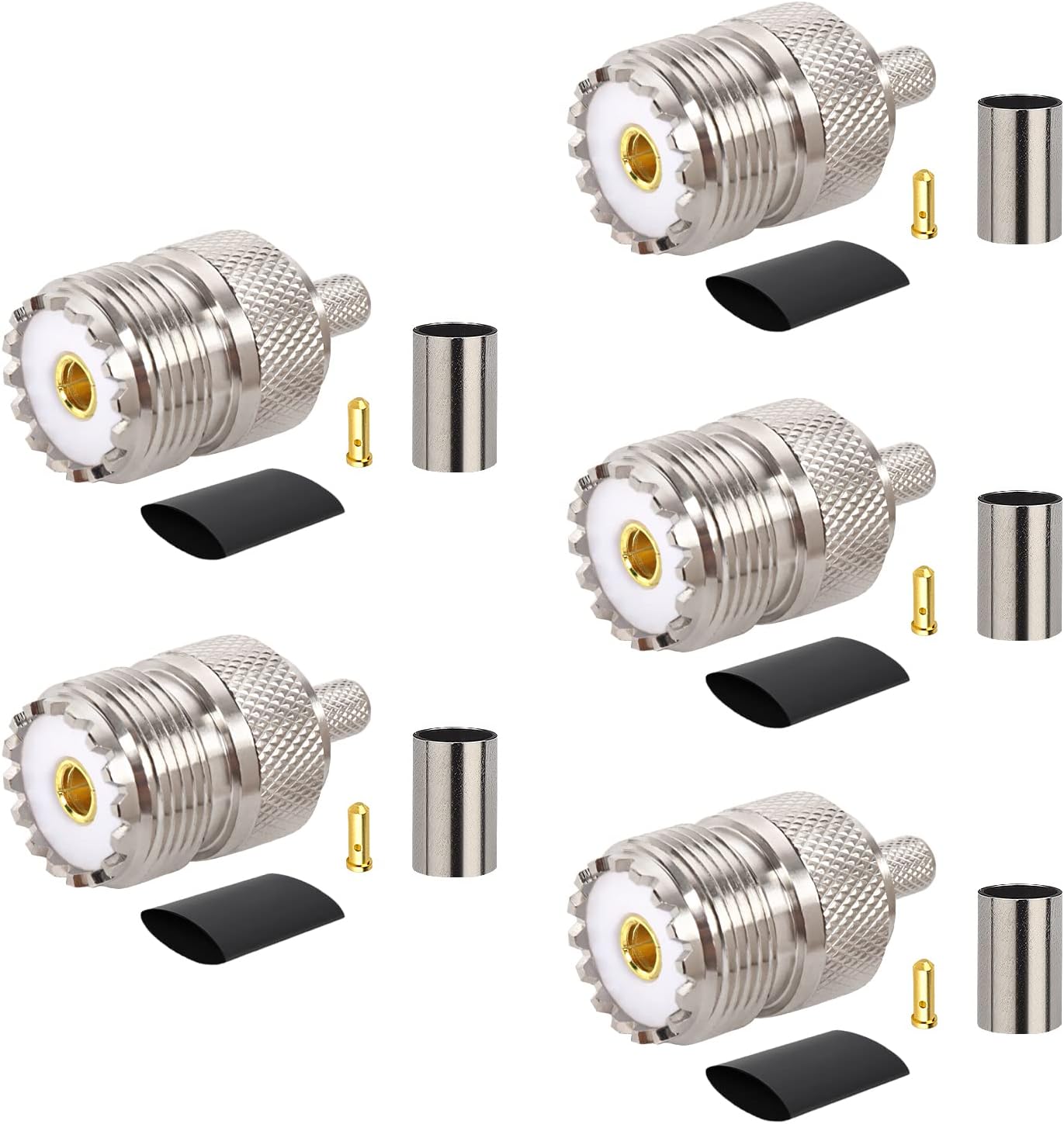 MOOKEERF RG8x SO239 Crimp Connector - UHF Female Coax Adapter Connectors for RG8X/ LMR240/ Mini8/ 4D-FB Coaxial Cable (Pack of 5)