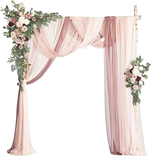 Ling's Moment Kit de flores de arco de boda con cortinas (paquete de 5) 2 arreglos de flores artificiales con 3 cortinas para decoración de cenador