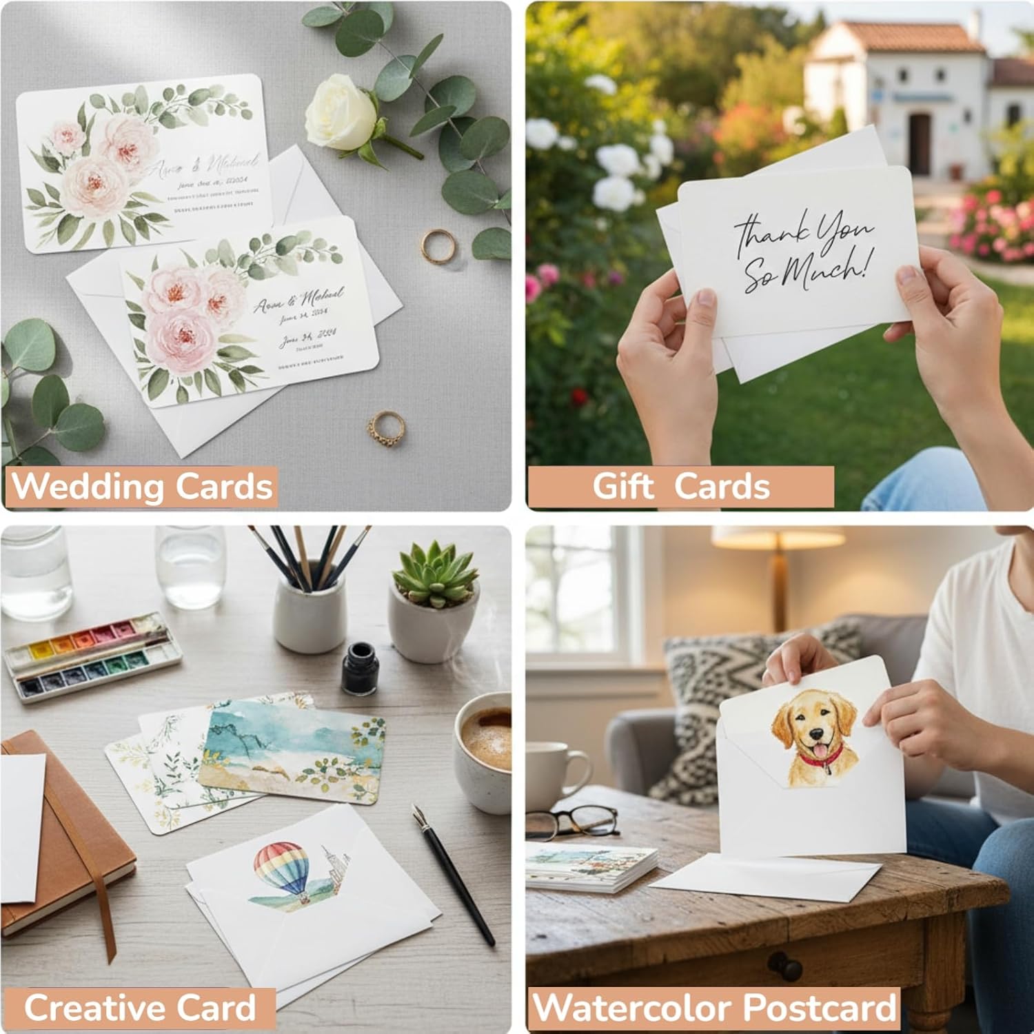 Watercolor Paper 140lb/300gsm, 50 Sheets Watercolor Cards with Envelopes, 4x6 Inch Water Color Postcards, Cotton Cold Press Non-Folded Thank You Card, Travel Watercolors Heavyweight White Art Paper - Image 7