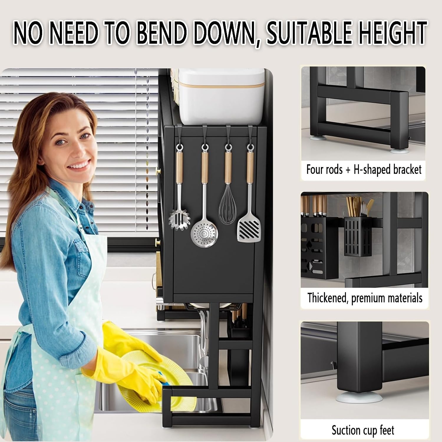 Large 3-Tier Over Sink Dish Drying Rack with Flip-top Door,Kitchen Counter Utensil Holder Organizers Space-Saving,Multifunctional Metal Counter Shelf,for Plates Bowl(White,75cm/29.5in)