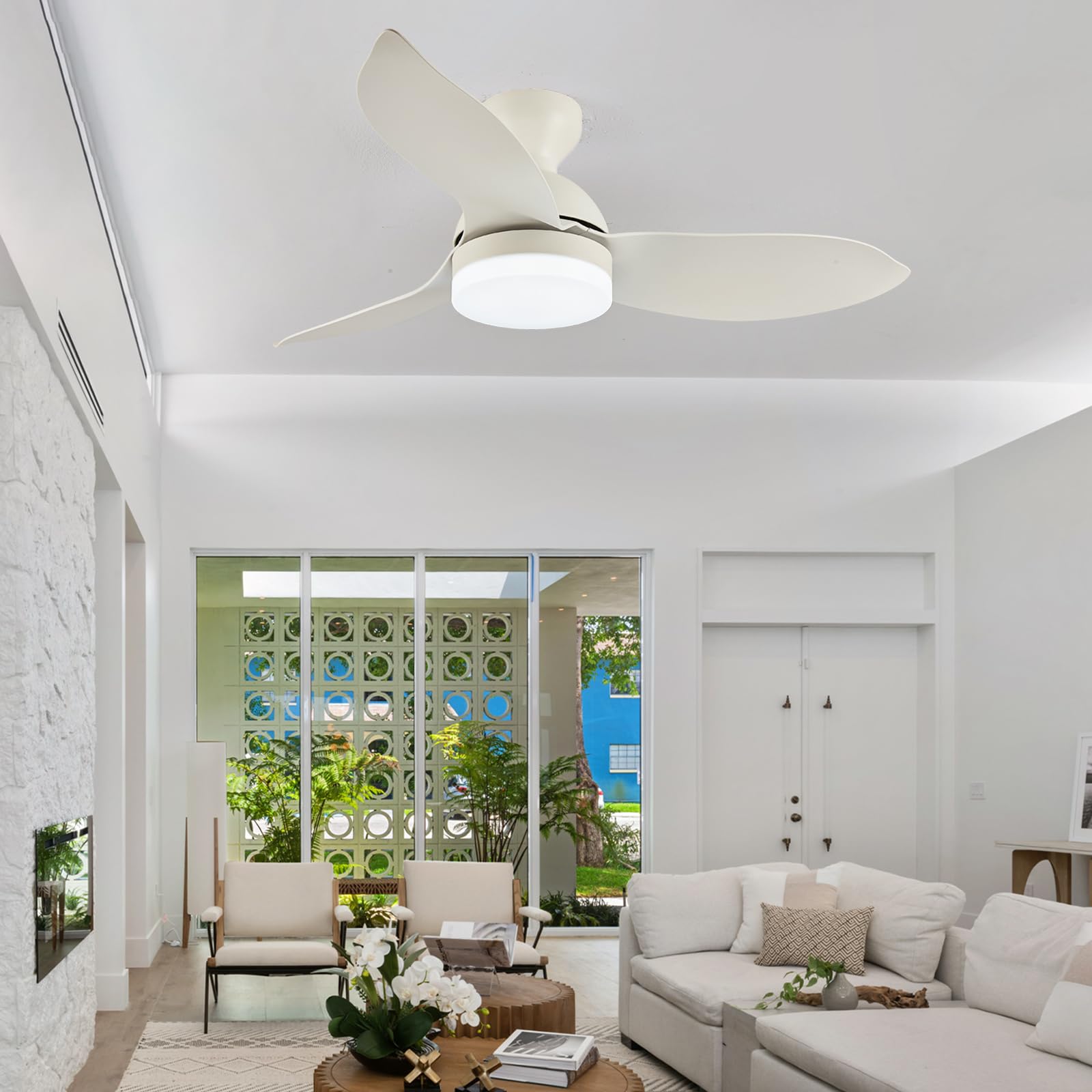 Ventilatore A Soffitto Con Luce LED Dimmerabile E Telecomando - 55 Cm Grigio - 6 Velocità