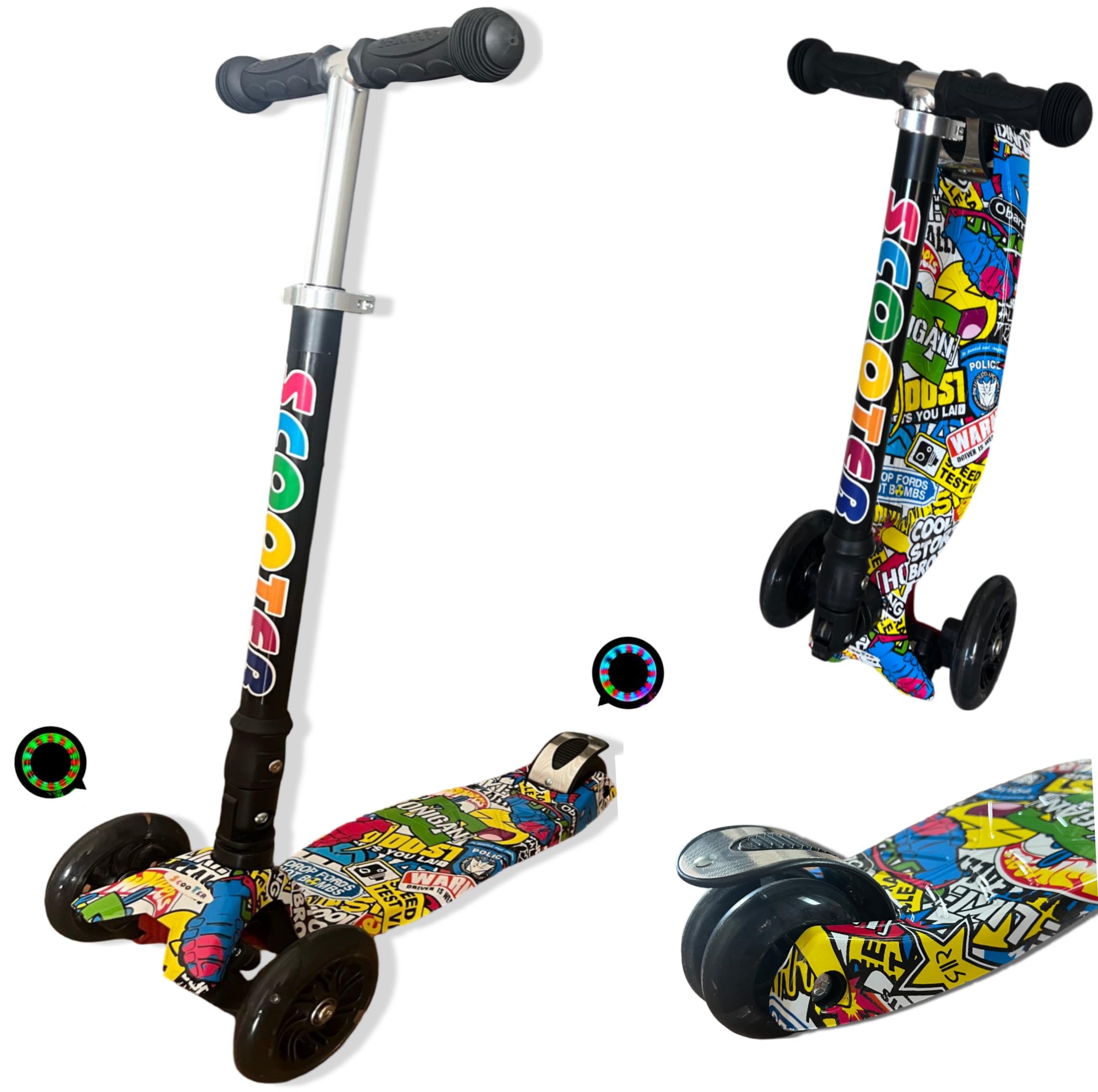 Monopattino Bambini Pieghevole con 3 Ruote Luminose a LED - Regolabile in Altezza per bambini da 3 a 12 anni - Carico Massimo 50kg giochi bambini