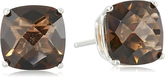 Amazon Collection 925 Sterling Silver 8mm Cushion Cut Gemstone Stud Earrings for Women with Butterfly Backs