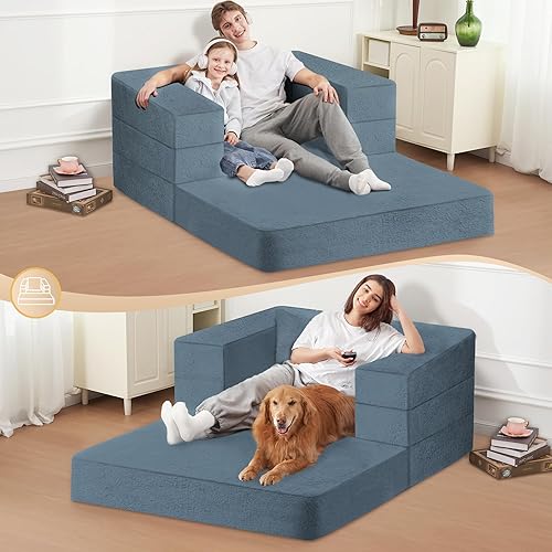 Miniatura 242 de Cama humana gigante para perro, cama 3 en 1 para perro de tamaño humano con funda de piel sintética lavable, cama grande plegable para mascotas con