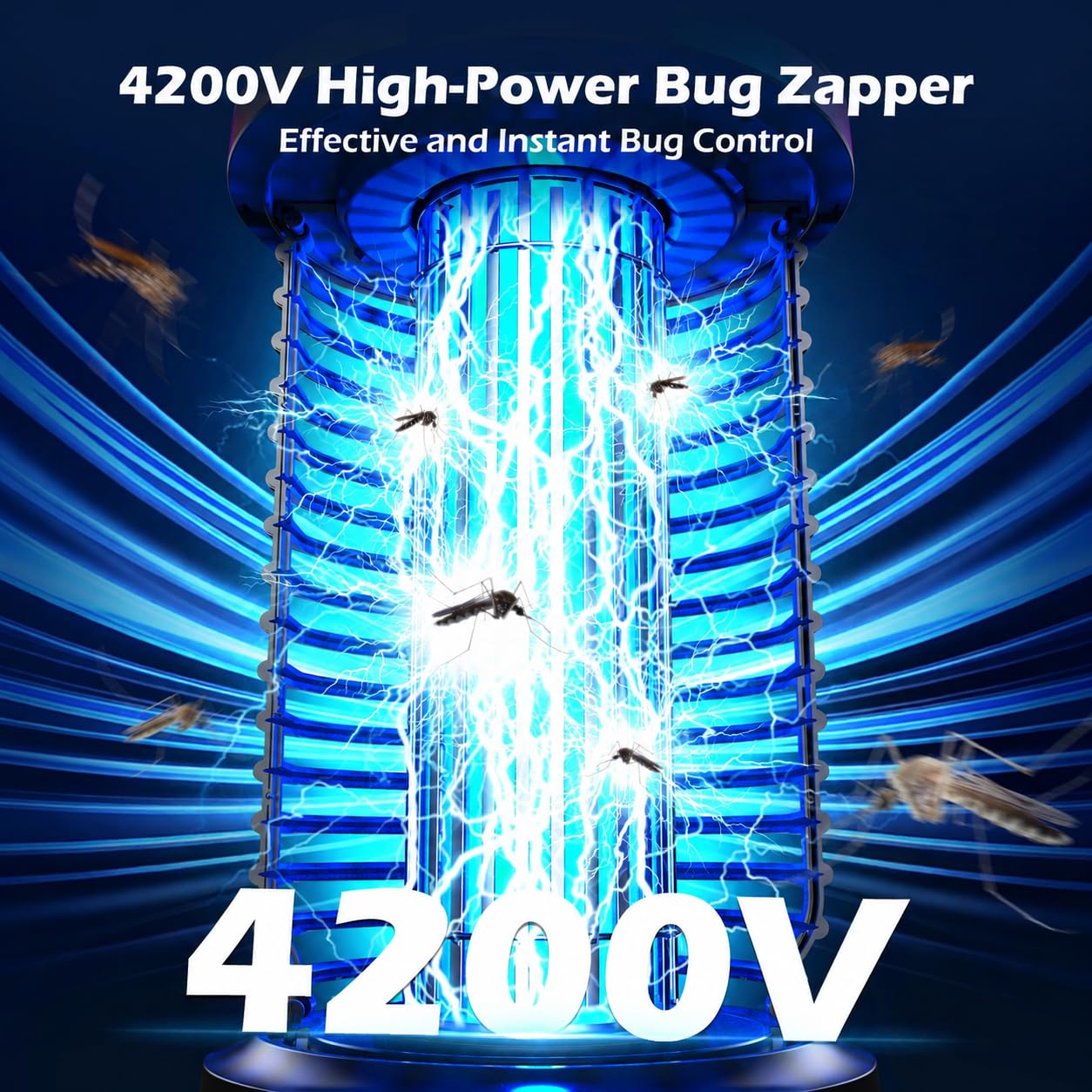 Eliminador de insectos para exteriores, inalámbrico, 2026, 4200 V, eléctrico, 5 en 1, recargable, para exteriores, impermeable, con batería de 5000 mAh, matamoscas portátil para patio, camping