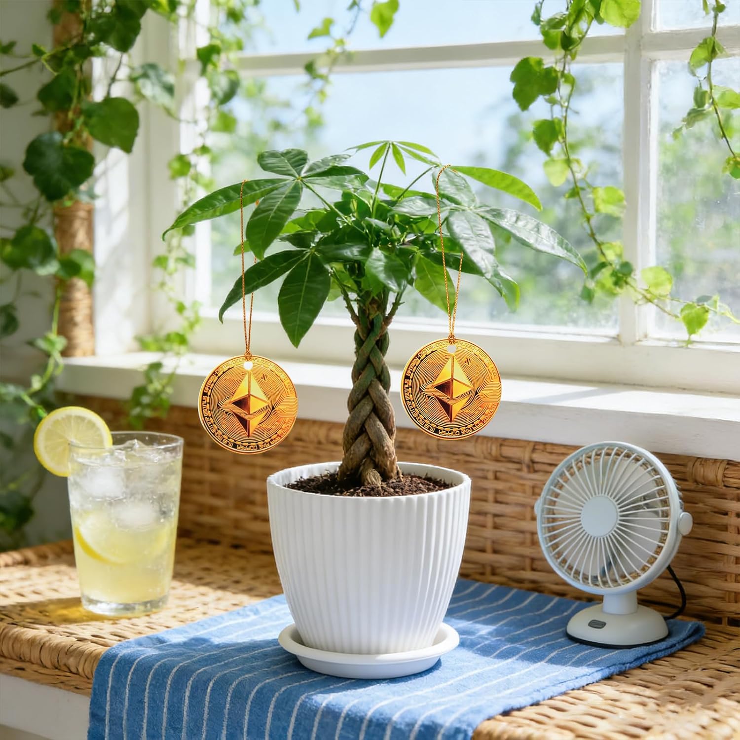 Money Tree Live Plants, Easy to Grow Indoor Houseplants in 4-Inch White Plastic Pot, with Decorative Card B