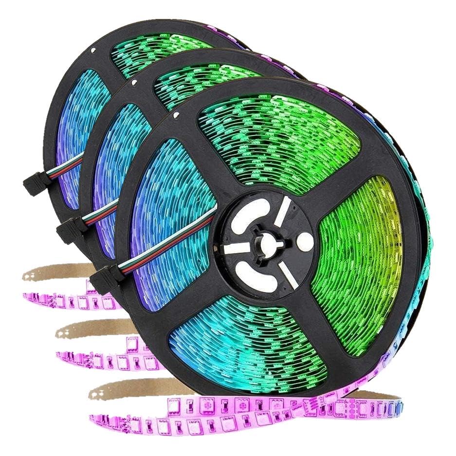 Image of SUPERNIGHT 32.8 FT RGB LED Light Strip, 10M 600leds Multi-Color DC 24V Rope Lighting Non-Waterproof Decorate Bedroom TV Backlighting Car Party (Only Light Strip) (Pack of 3)