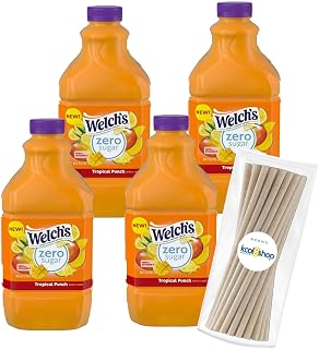 Zero Sugar Tropical Punch Fruit Juice Drink 64 fl oz Plastic Bottles 4 Pack + 15 Sugarcane Disposable Straws by KOOL8SHOP Infinite Deals