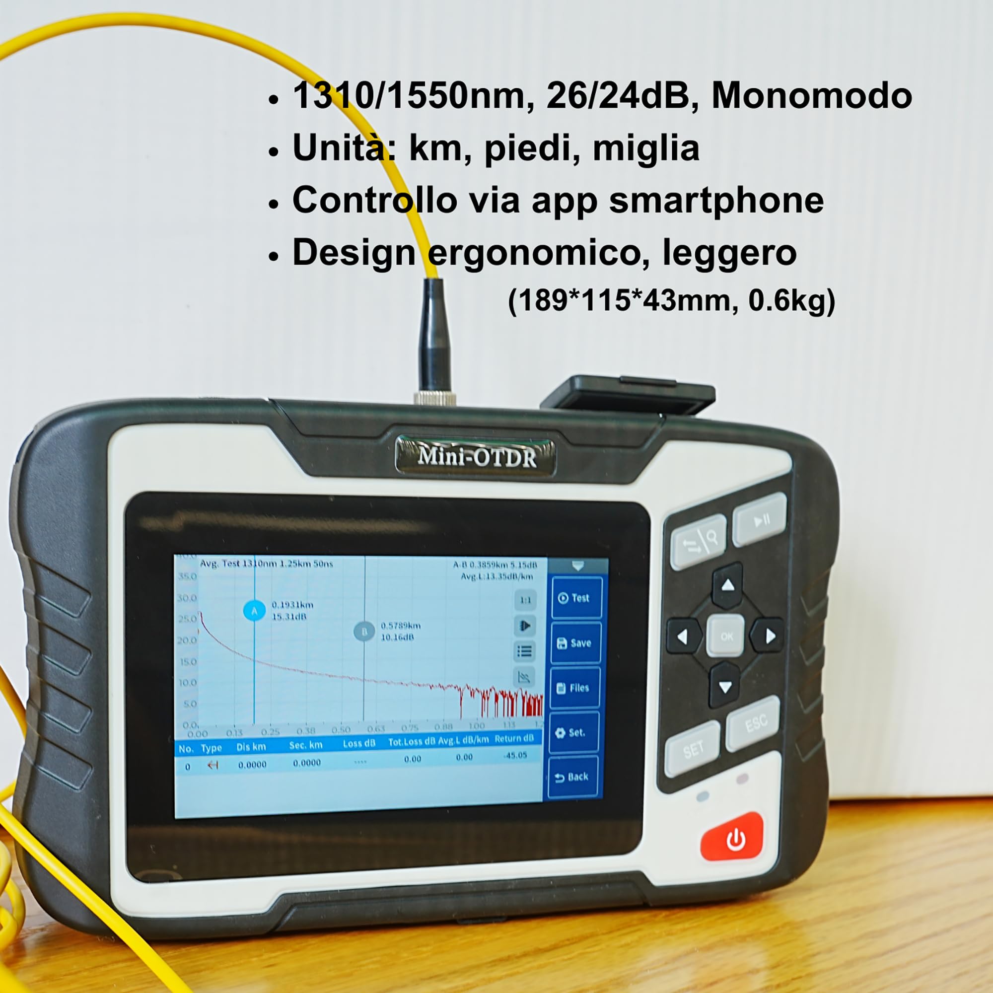 NK4300D OTDR portatile per fibra ottica monomodale 1310/1550nm 26/24dB con schermo touch 4,3 pollici - Mini OTDR con VFL, OPM, OLS, Event Map, RJ45 e batteria ad alta capacità (FC/UPC)