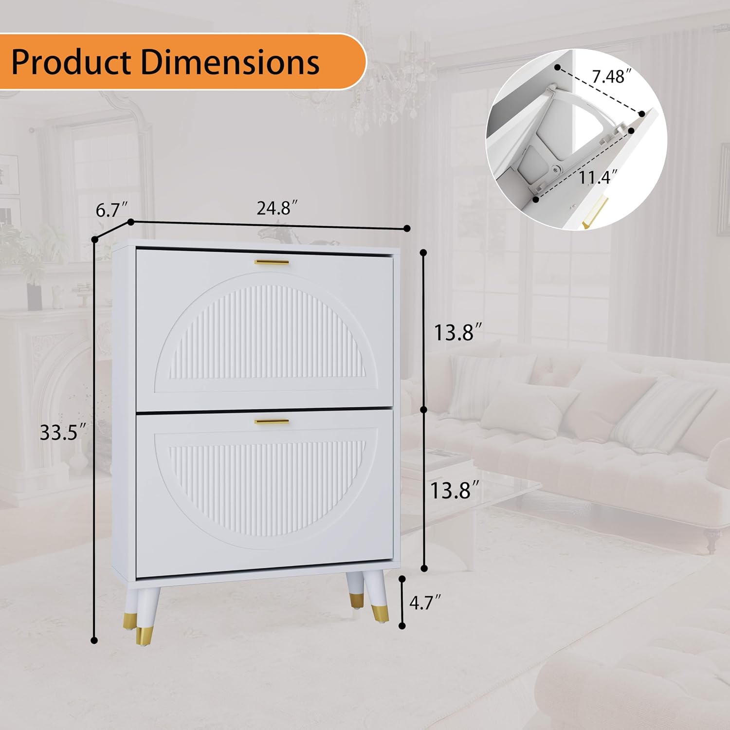 Narrow Shoe Cabinet Storage for Entryway: Cabinet Shoe Rack Organizer, White Shoes Cabinets with 4 Flip Drawers, Modern Shoes Storage Entryway for Front Door Entrance (2 Piece, 25")