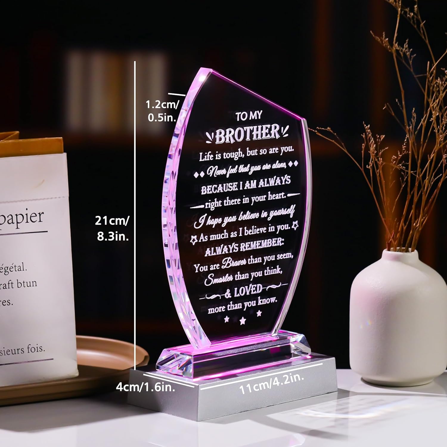 Movdyka To My Brother Gifts - LED Light Laser Engraved Glass Plaque Color-Changing Night Light Decor Sentimental Brother Gifts for Birthday Christmas - Image 5