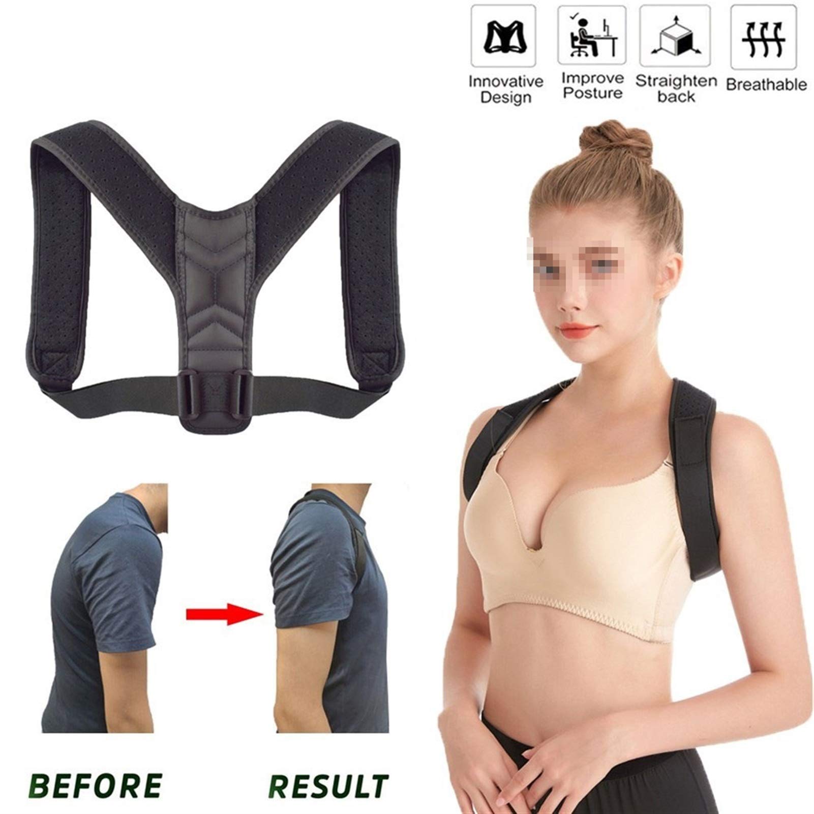 Correcteur De Posture Dos Et épaules - Ceinture Noir Taille Unique Unisexe
