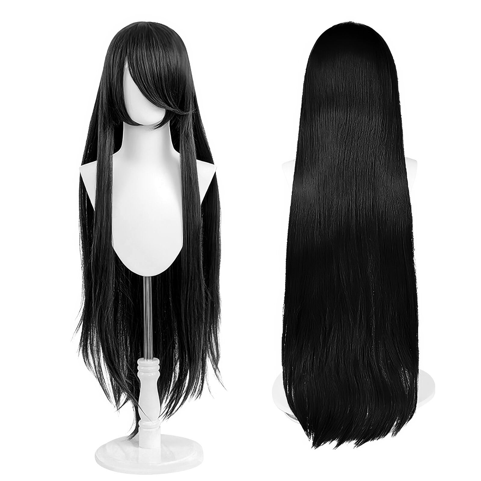UTIEHD 100cm / 40 Inch Long Wig, Universal Anime Costume Cosplay Wig, Perfect for Party, Daily-Use, Festivals, and Halloween, Great for TV, Film, Anime Game Character Cosplay (Solid Black)