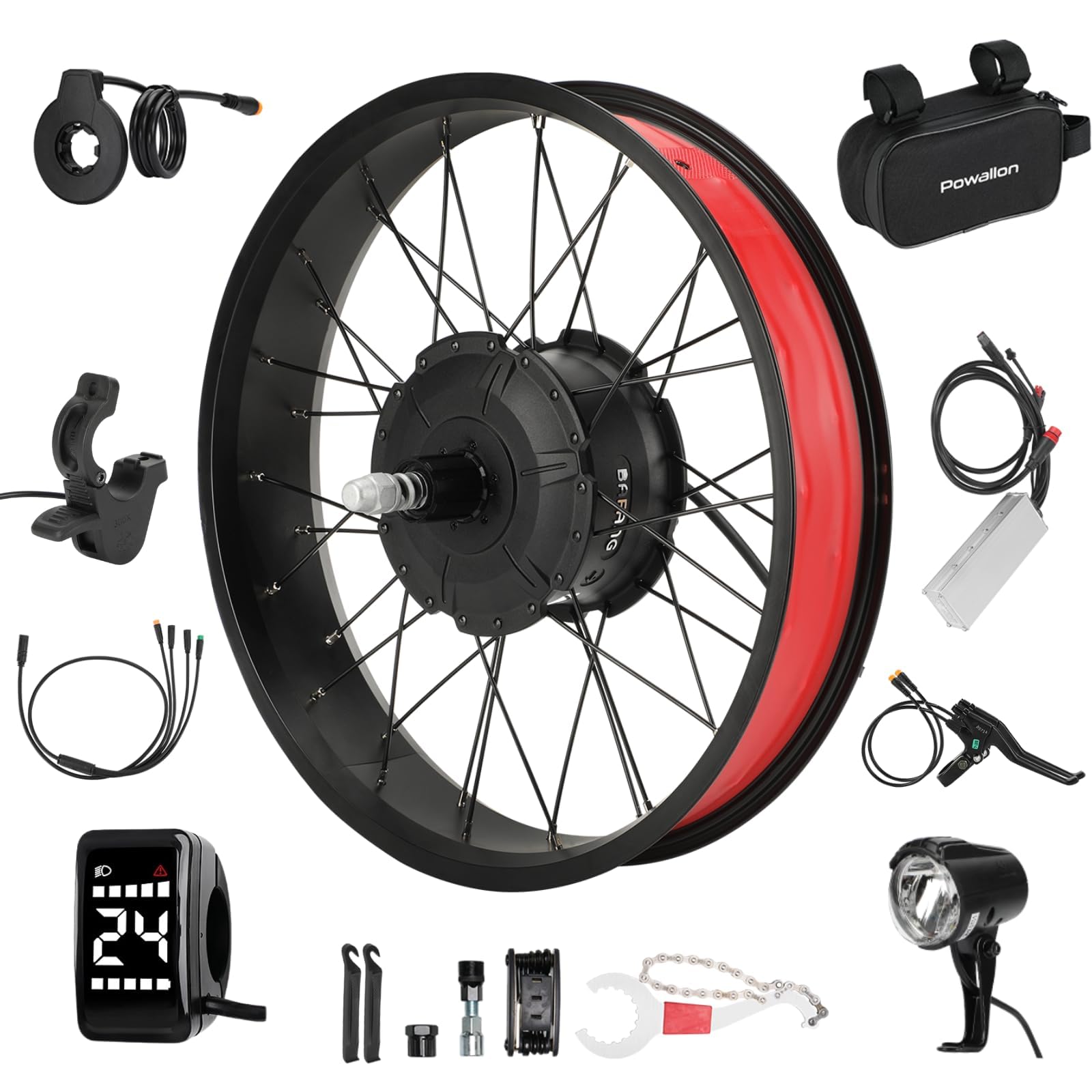 G062 48V 750W Fat Tire Ebike Conversion Kit, Rear Wheel 20 × 4 Inch, 175 mm Hub Spacing, Compatible with Cassette Sprocket and Disc Brake