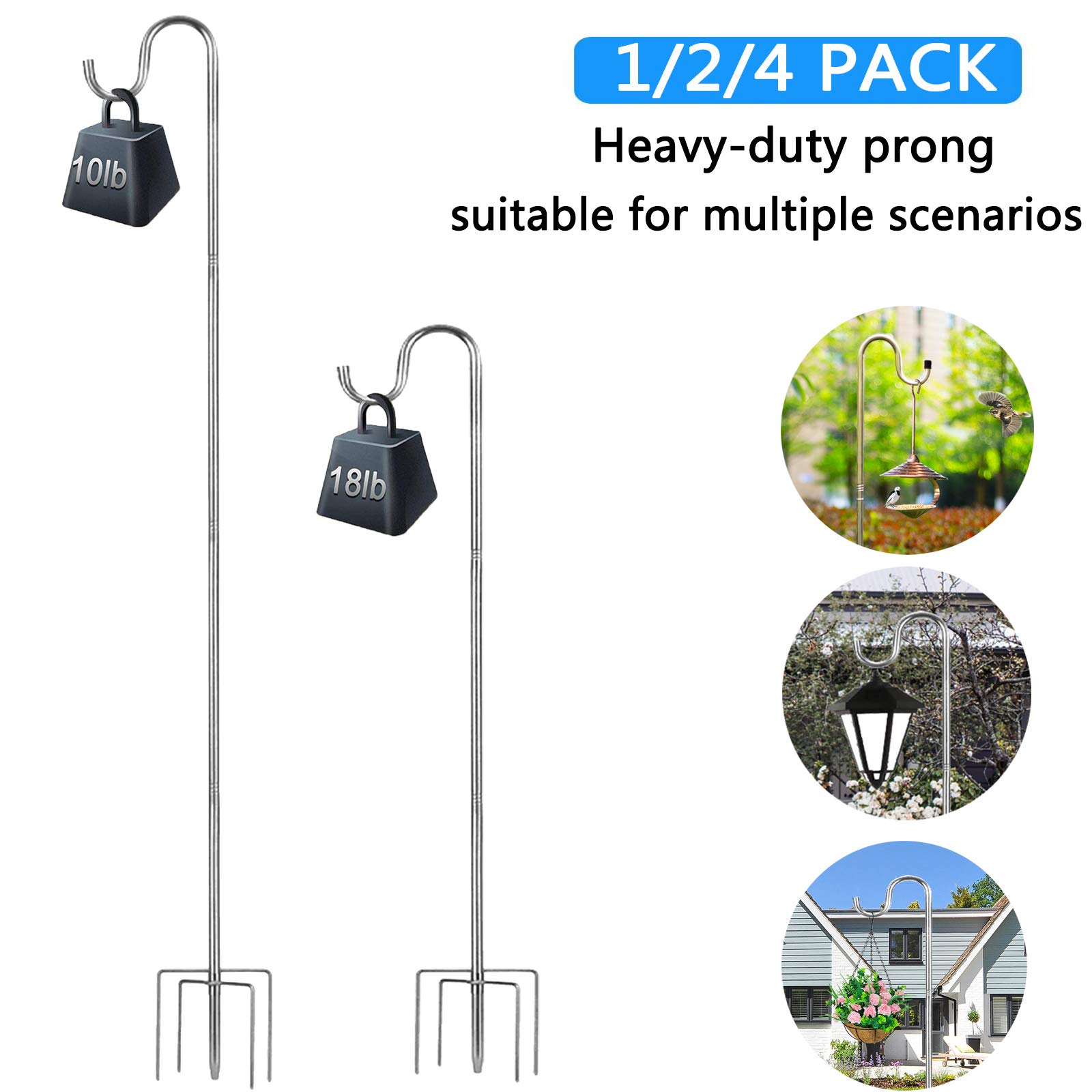 Artigarden Outdoor Herder Haken 76 hoog voor Vogelvoeder (2 Packs), Verstelbare Metalen Tuinpalen voor Opknoping Planten Solar Light Lantaarn, Helder Zwart
