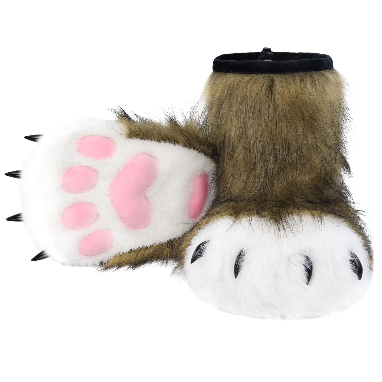 1 paio di pantofole pelose per Halloween, per cosplay, adulti, bambini, accessori per feste, gatti, lupo, cane, volpi, pelliccia, piedi, zampe, artiglio