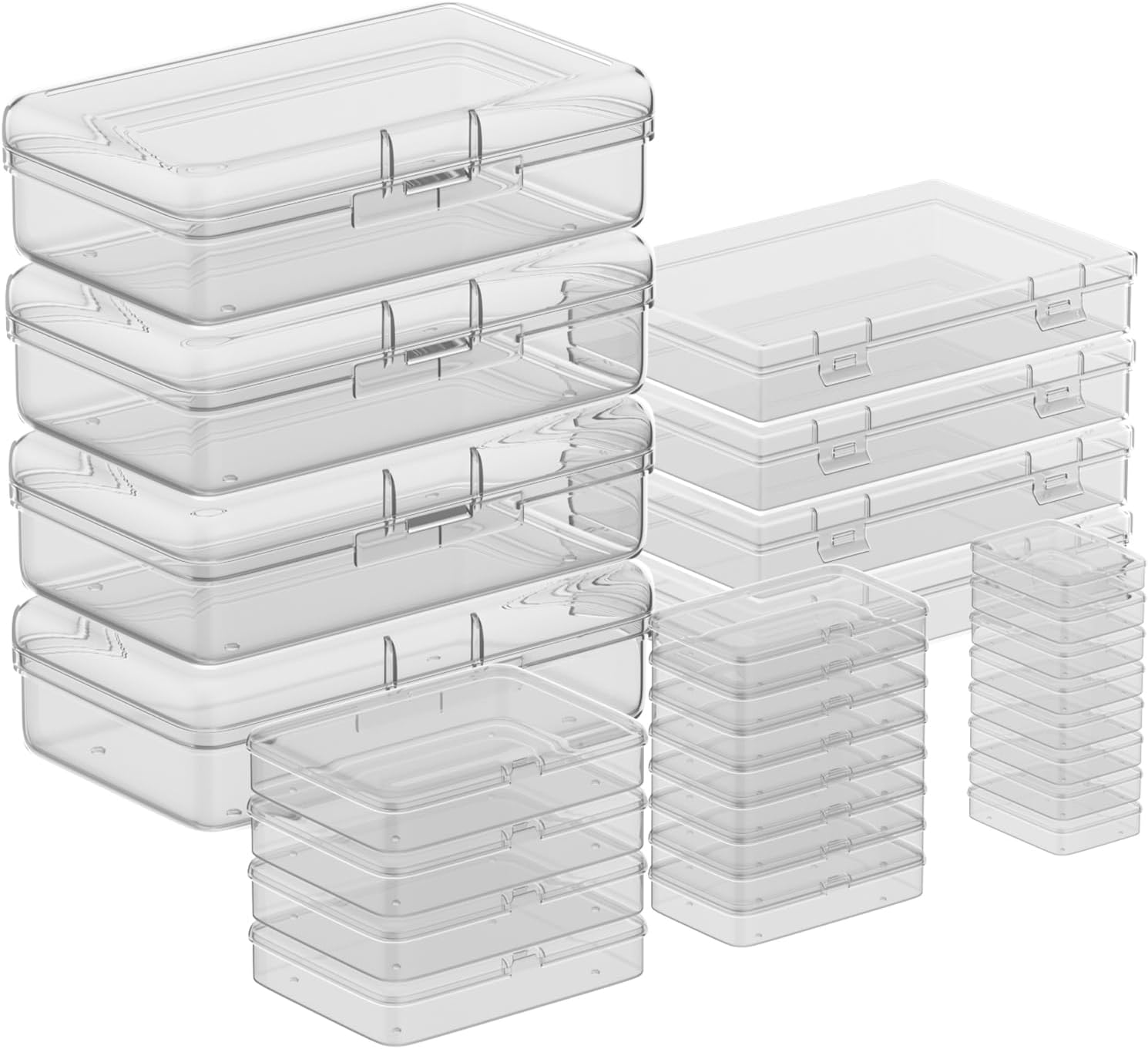 24Pack Mixed Sizes Small Plastic Storage Containers, Mini Rectangular Small Items Organizer Boxes with Hinged Lids and Labels for Craft Jewelry Beads