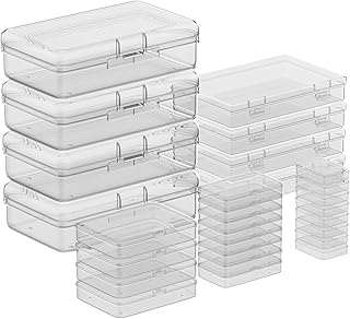 24Pack Mixed Sizes Small Plastic Storage Containers, Mini Rectangular Small Items Organizer Boxes with Hinged Lids and Labels for Craft Jewelry Beads 