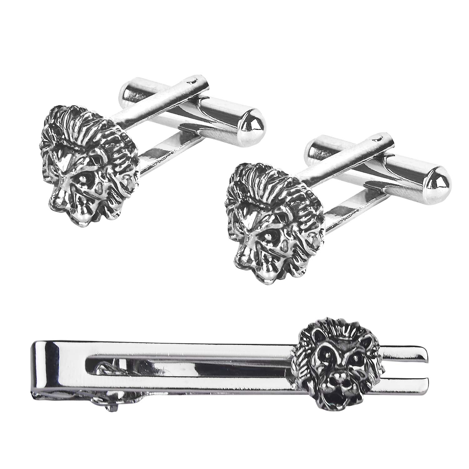 Shining Jewel Designer Stylish 3 pcs Accessories Formal Elegant Lion Silver Rhodium Plated Cufflinks + Tiepin Set for Men (SJ_7133)-image-17