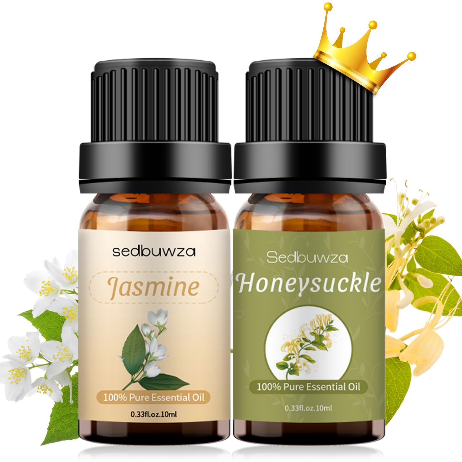 Sedbuwza Jasmine Honeysuckle Essential Oil Set, Jasmine Fragrance Oil Honeysuckle Scent Oil Set for Diffuser, Aromatherapy, Massage, Soap, Candle
