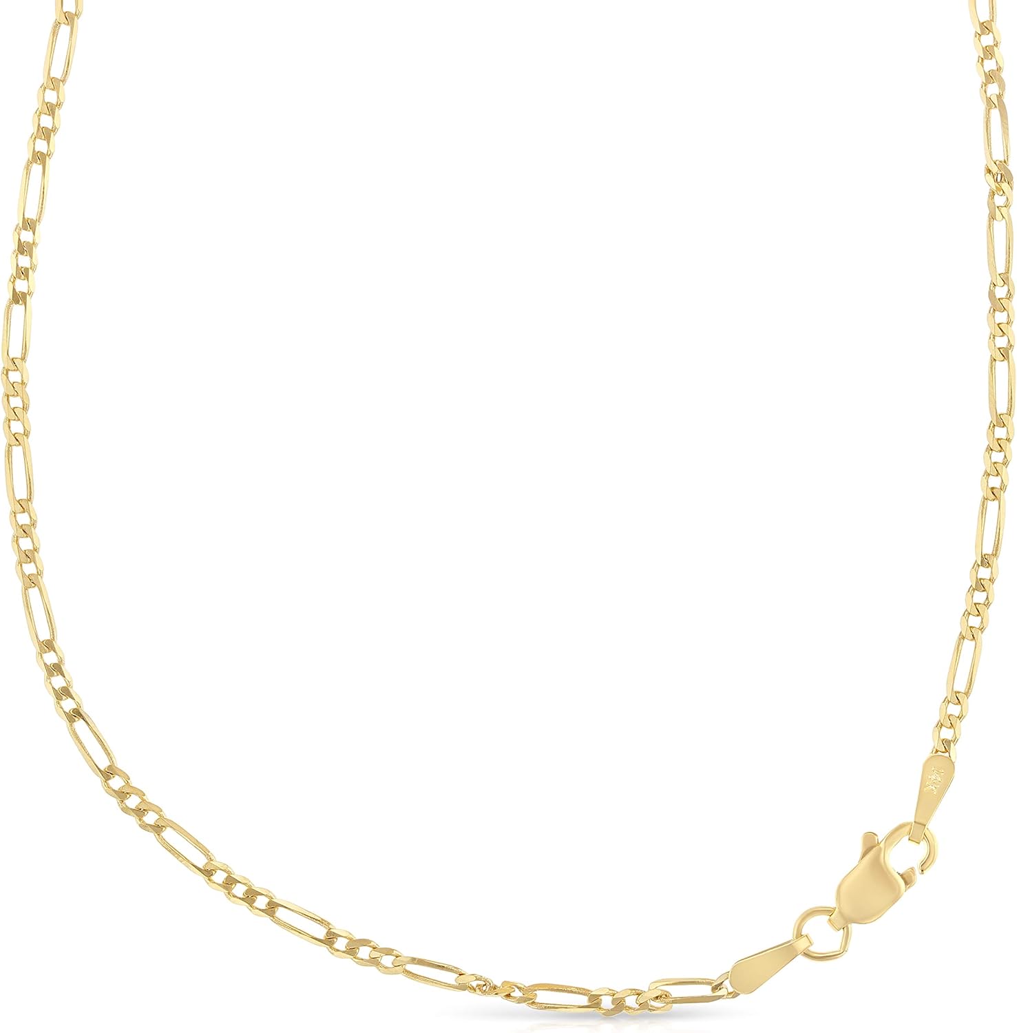 Ioka - 14K REAL Yellow Solid Gold 1.9mm Figaro 3+1 Chain Necklace with Lobster Clasp