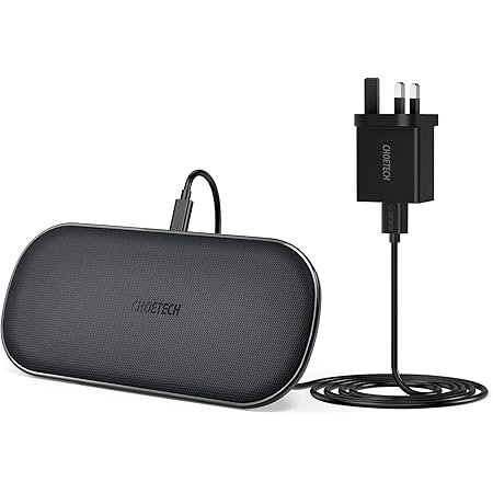 CHOETECH Dual Wireless Charger, 5 Coils QI Fast Wireless Charging Pad 7.5W Compatible with iPhone 12 Pro/11 Pro Max/XS Max/XR/8+,10W for Galaxy Note 20/S20/Note 10/S10,AirPods 2 (Adapter Included)