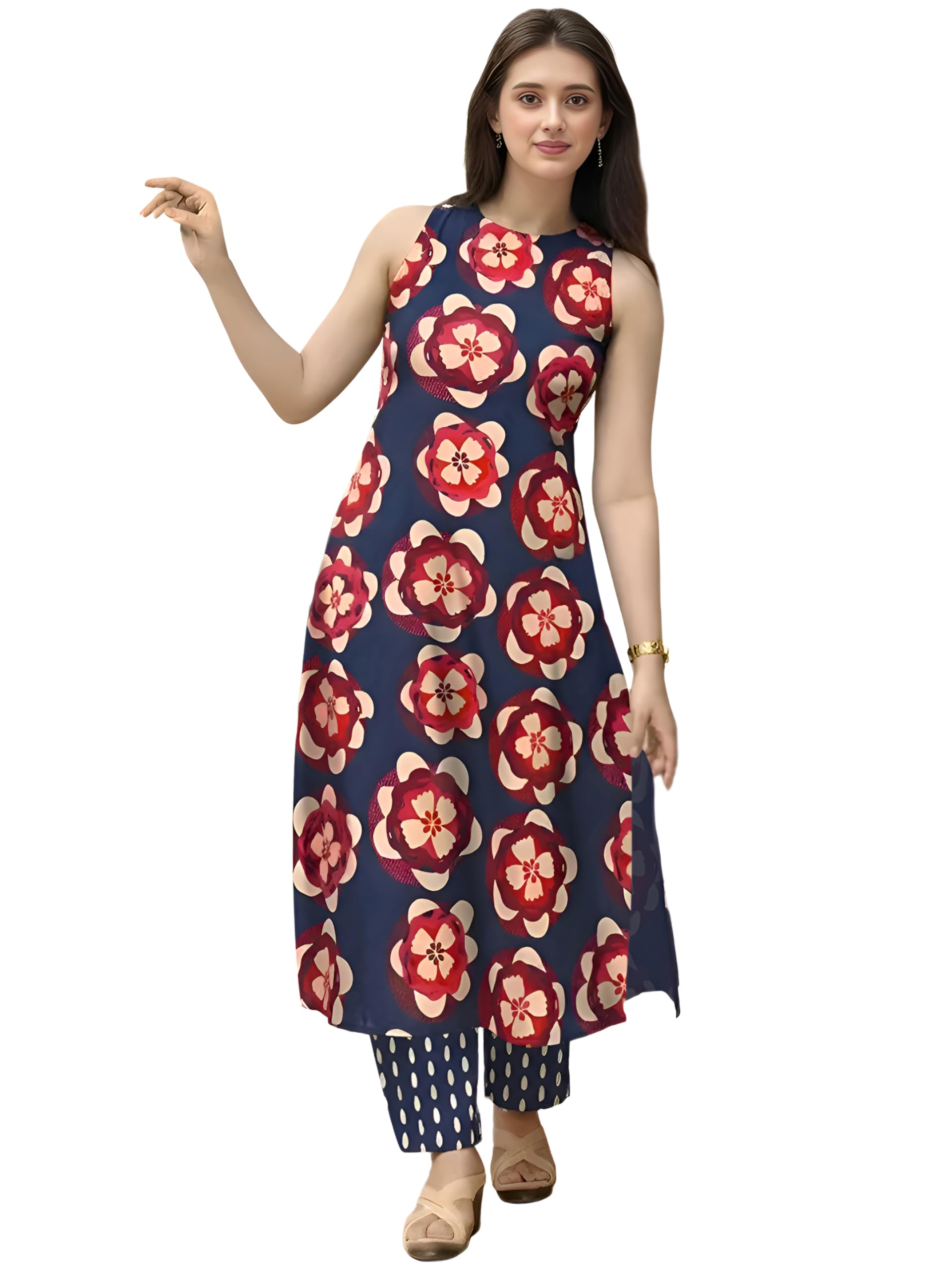 pinkmint Women’s Pure Cambric Cotton Kurta Set | Sleeveless Printed Kurta with Pant | Summer Wear Co-Ord Set | Plus Casual-picture-23