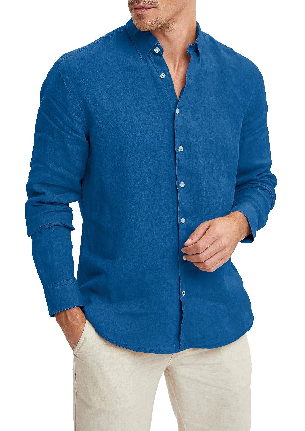 Evoga Camicia in Lino Uomo Sartoriale Casual Elegante Primavera Estate Fresca