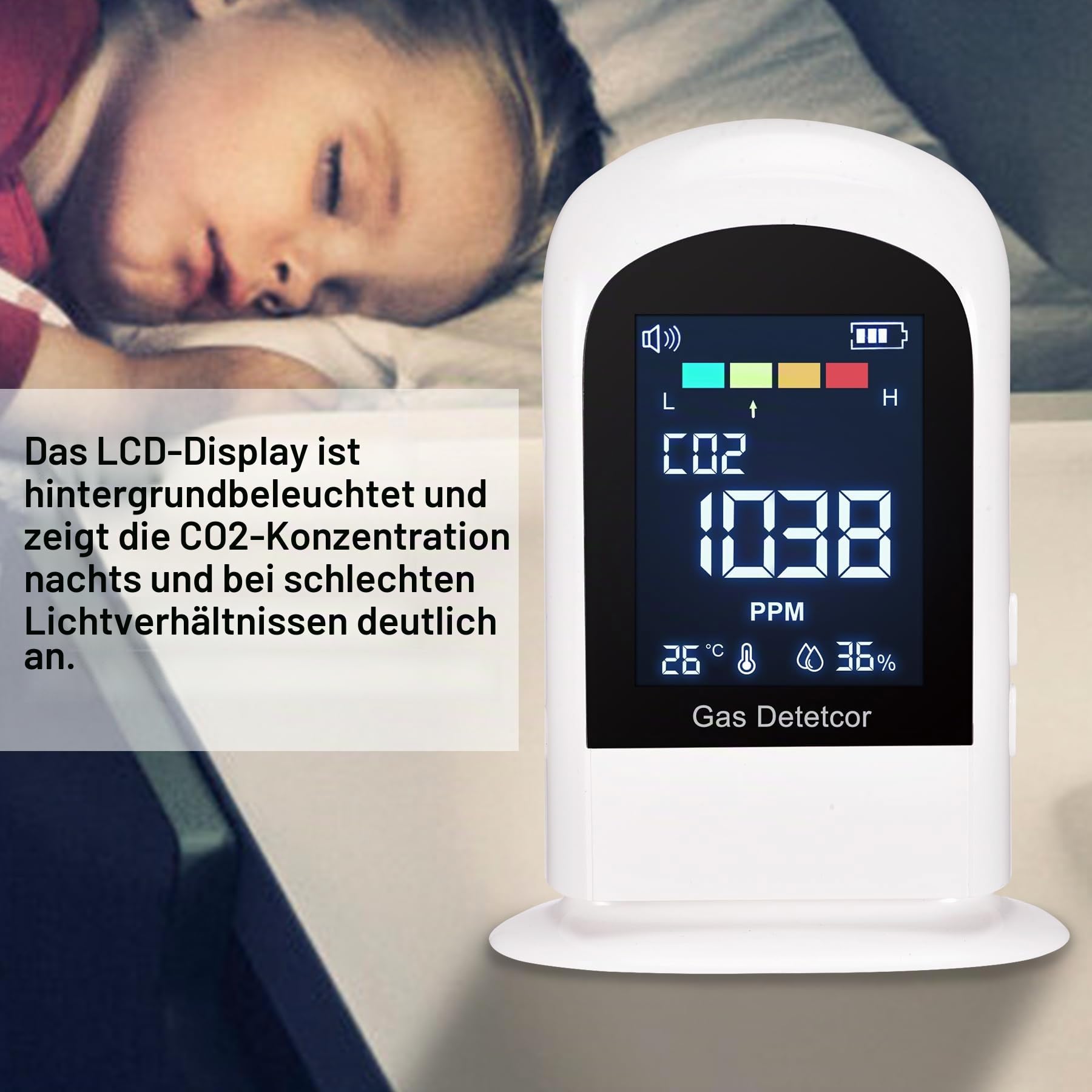 CO2 Messgerät mit akustischem Alarm, iMeistek Upgrade CO2 Melder mit NDIR Sensor 400-5000PPM, Kohlendioxid Melder-Messgerät, Temperatur, Luftfeuchtigkeit, wiederaufladbare Batterie betrieben