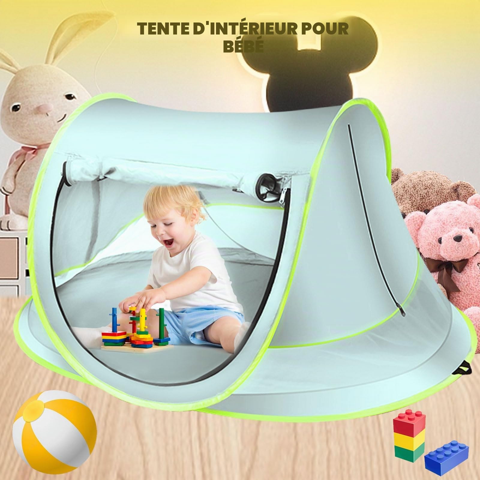 mumisuto Tente De Plage Pop Up Bébé, Tente De Voyage Portable, Protection Solaire UV UPF 50+, avec Sac De Transport Et Piquets pour Plage, Jardin, Camping (Bleu, 109x65x50cm)