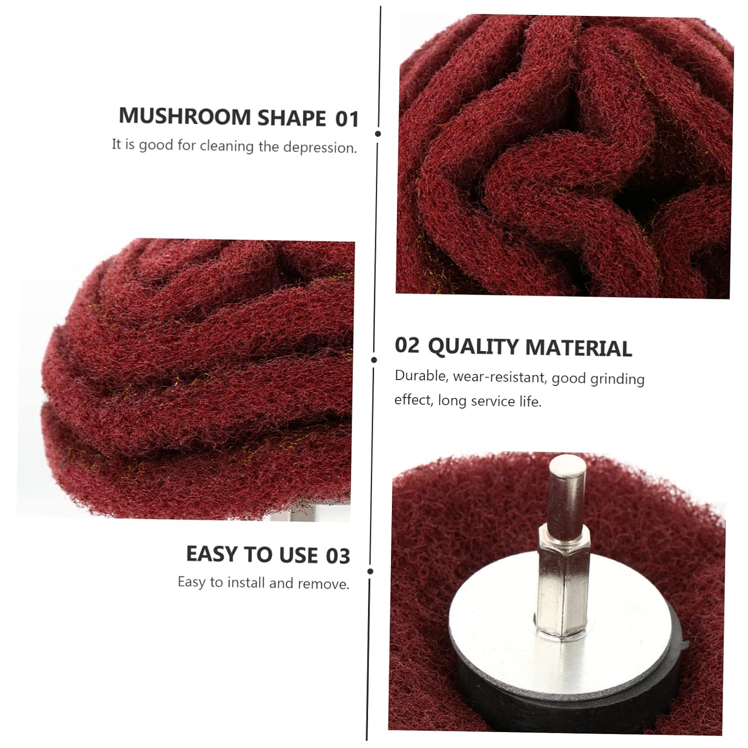 OUNONA 3pcs 6mm Mushroom Grinding Wheel Scouring Pad Polishing Tool for Rotary Tools Nylon Brush Buffing Wheel Accessories