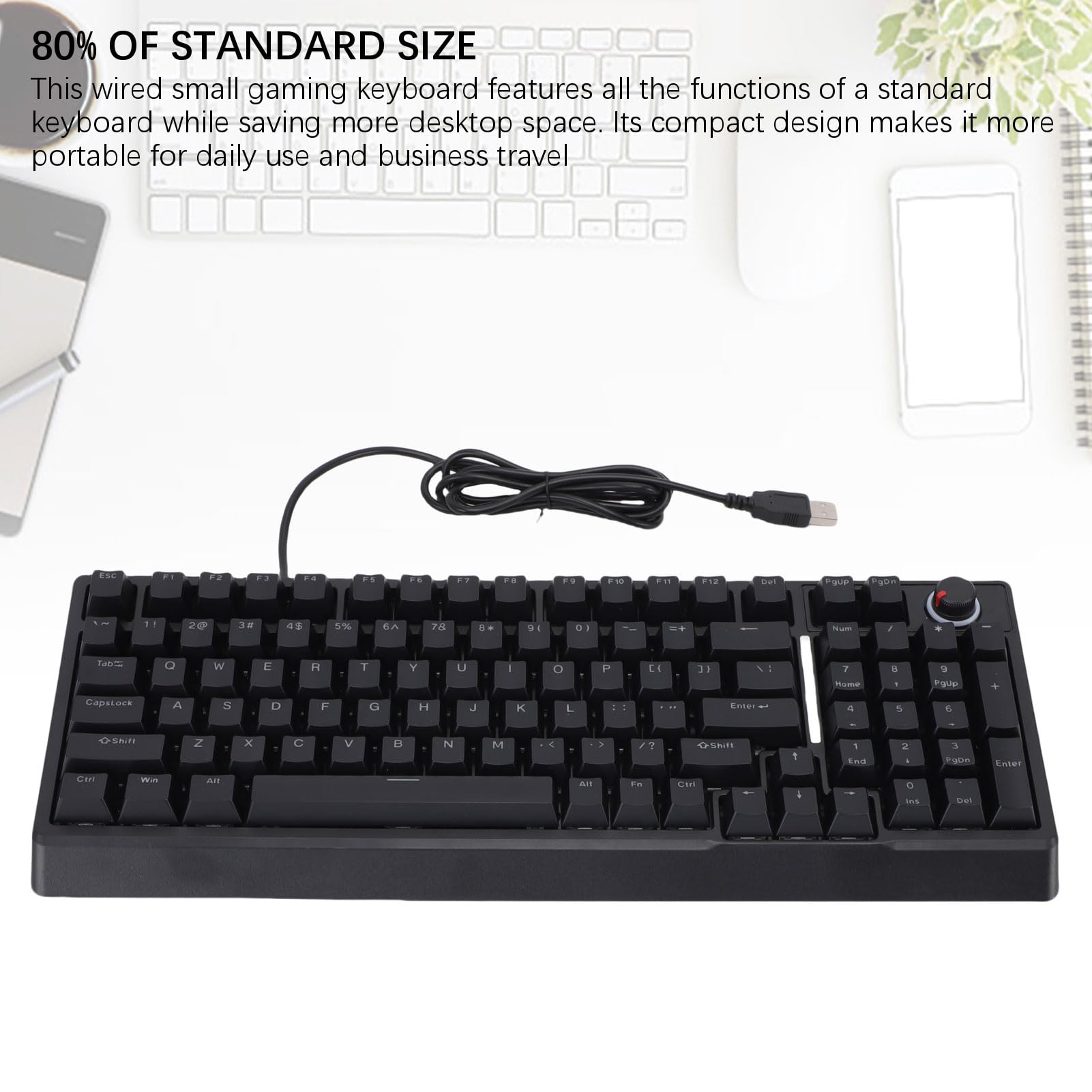 XUMIUZIY Przewodowa Klawiatura Gier RGB, Klawisze 98 Klawisze Mechaniczne klawiaturę Gier z Pokrętłem, Wiele Trybów RGB, 80% Układ, Ciche Ergonomiczne Klawiatury na PC, Laptop