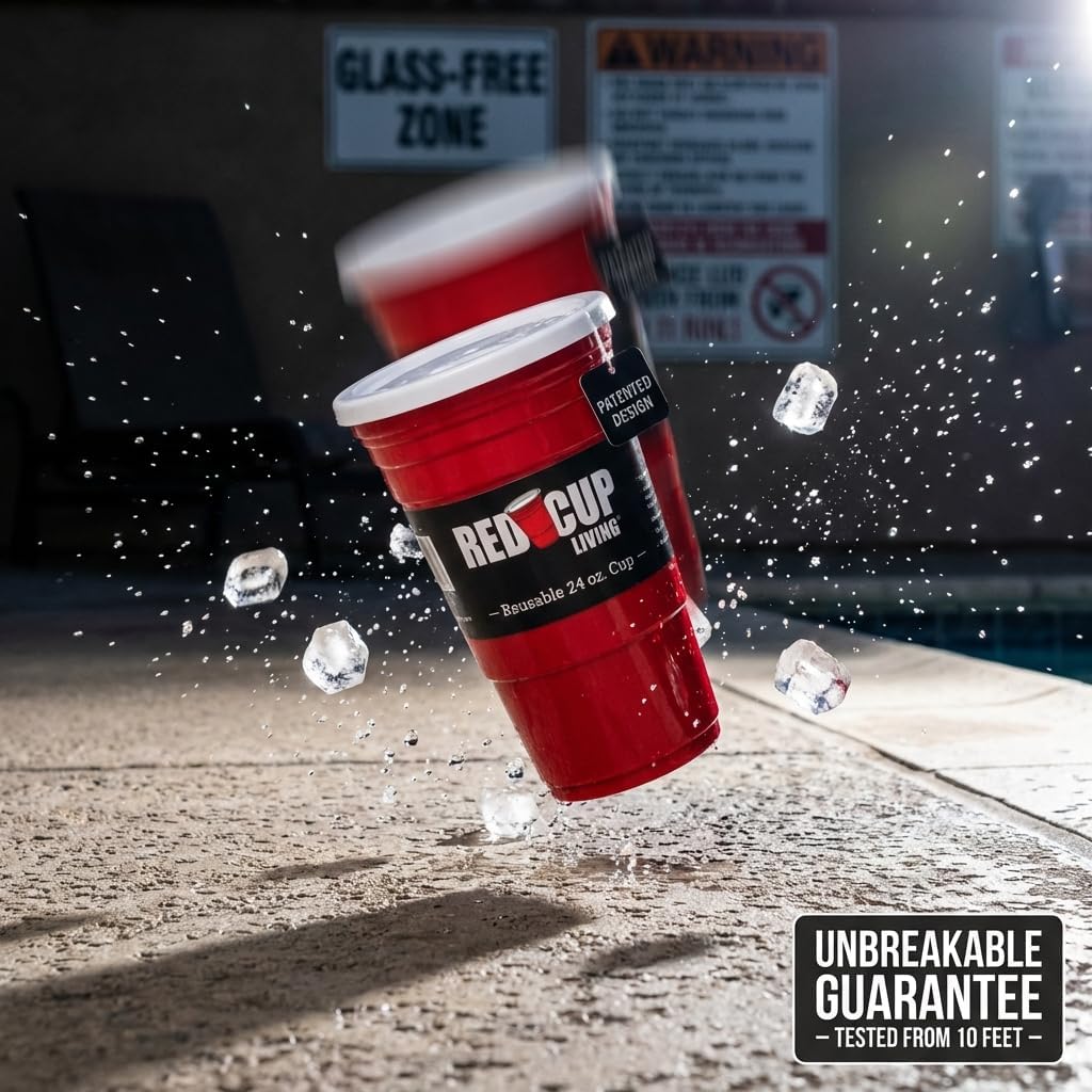 Red Cup Living 24 oz Reusable Party Cup with Lid & Straw, Leak-Resistant Unbreakable Tumbler, Patented Design, st patricks day accessories & spring break essentials - Image 7