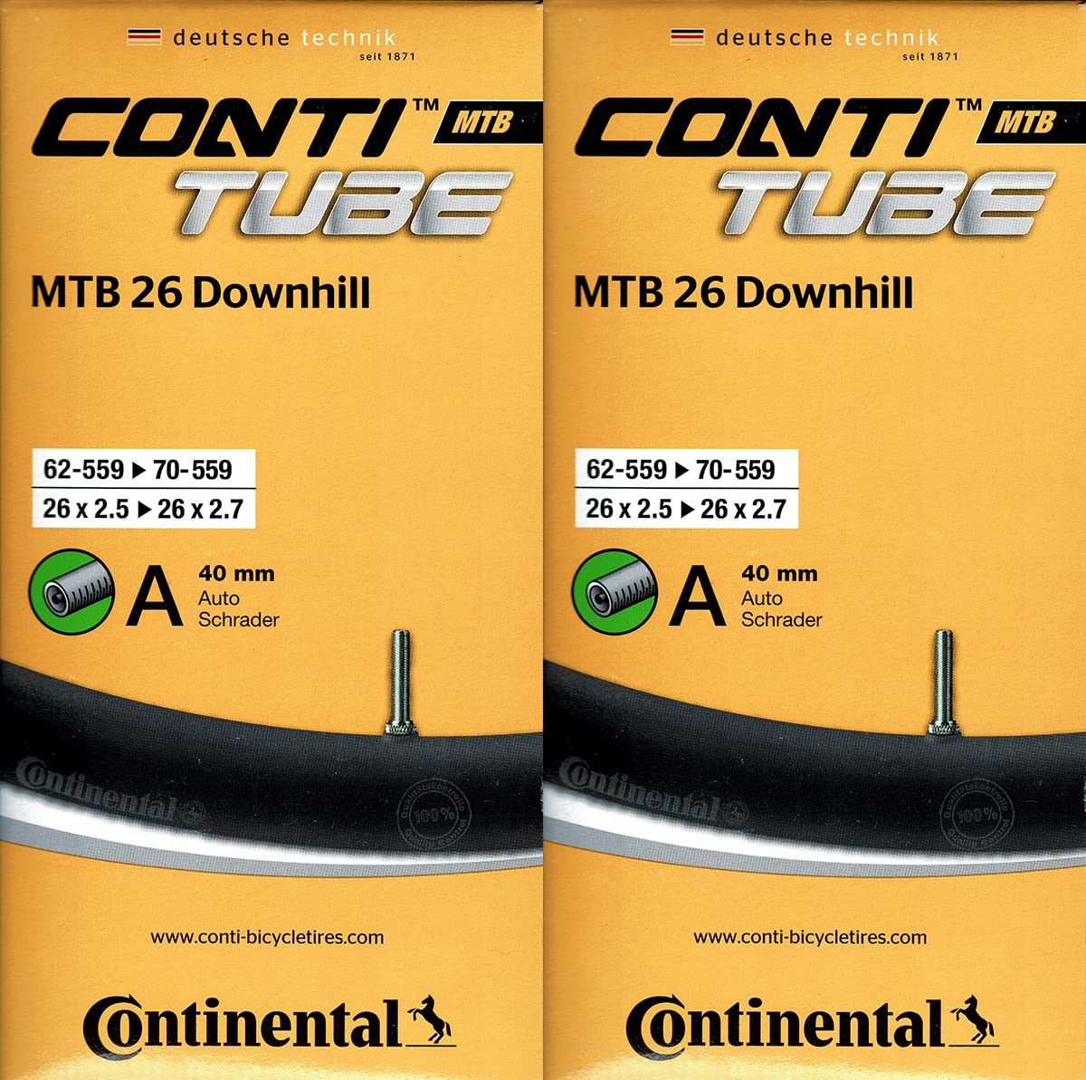 Continental MTB 26 Downhill - Cámara de aire (2 unidades, 26 pulgadas, AV (57/70-559) AV 40 mm