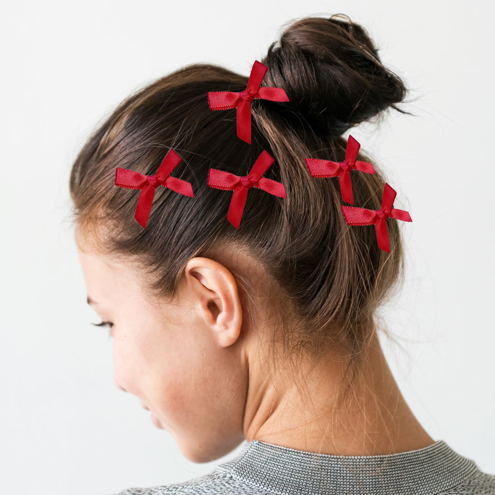 AWOCAN 30PCS Bow Hair Clips Mini Hair Bows Hair Ribbon Clips Small Bowknot Barrettes Sweet Little Bow Hair Ribbon Alligator Clips Solid Color Non-Slip for Women (RED) - Image 4