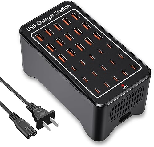 Estación de carga USB C, cargador USB C de 150 W y 30 puertos, 15USB-C + 15USB-A, cargador de múltiples dispositivos compatible con