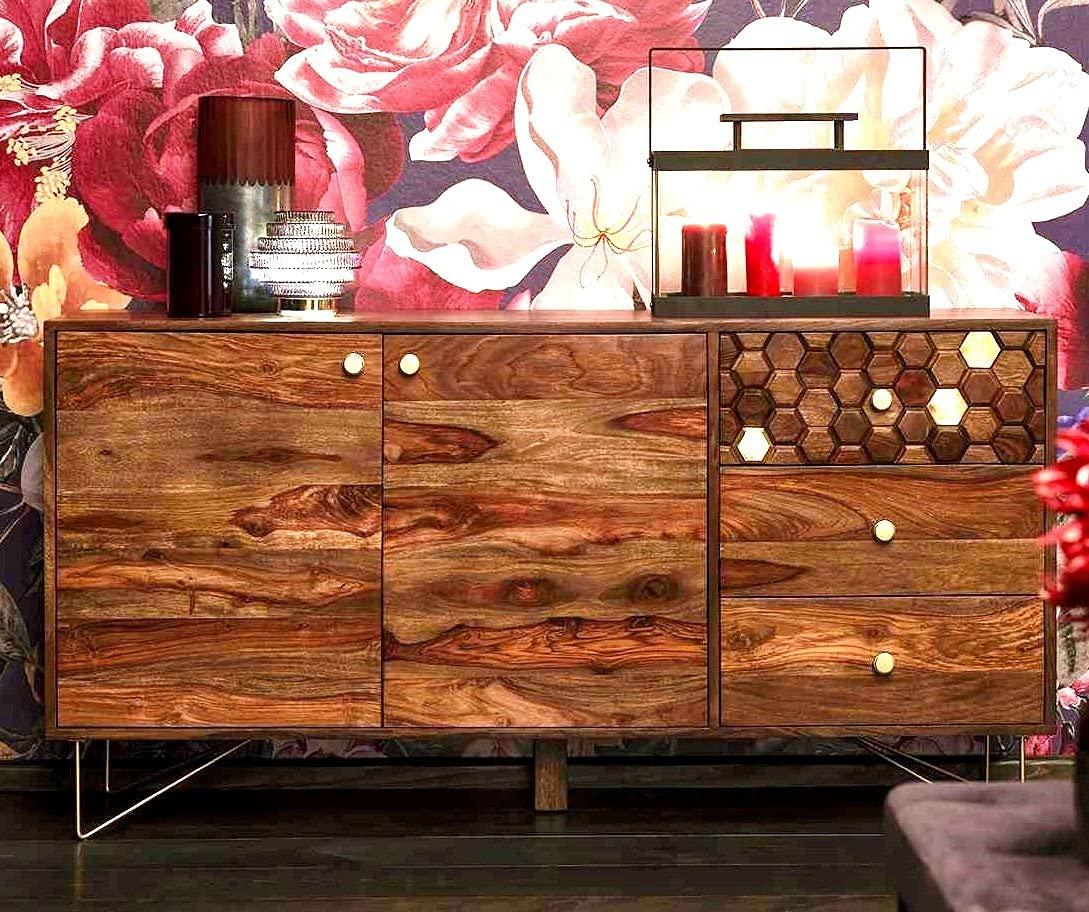 DEMIWALL Sheesham Wood & Iron Sideboard & Cabinet | Wooden Side Board Media Console Tv Cabinet for Living Room | Free Standing Buffet Cabinet with 3 Drawers & 2 Door Cabinet Storage | Provincial Brown-image-24