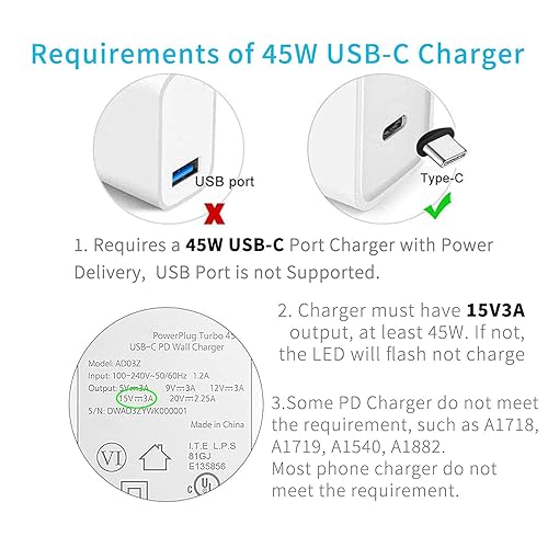 Miniatura 7 de Superficie trenzada de nailon que se conecta al cable de carga USB-C (6 pies rojo), requiere fuente de alimentación PD de cargador USB-C de 45 W, 15