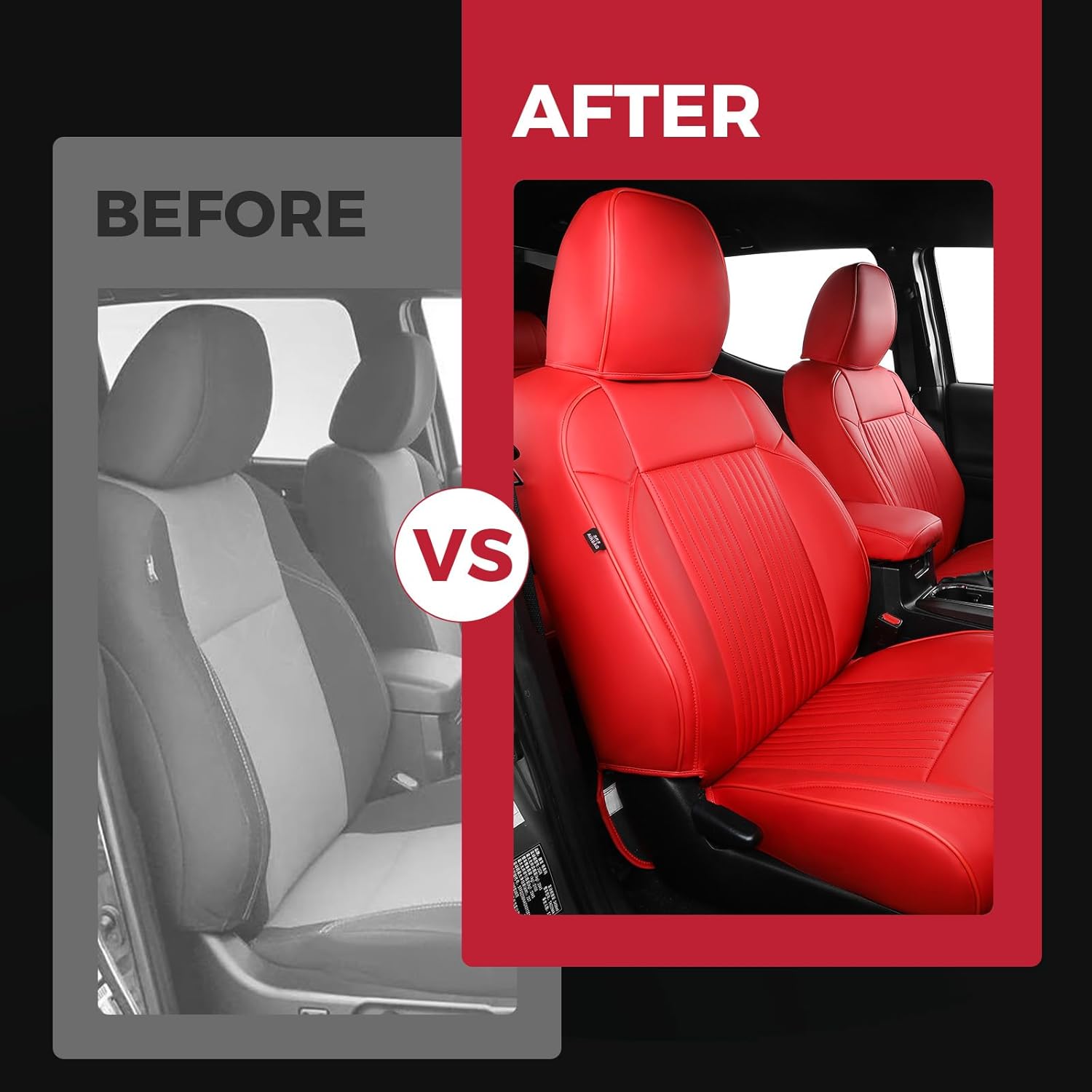 FREESOO Leather Car Seat Covers Fit for Toyota Tacoma 2016-2023 Full Coverage Seat Cover for Double/Crew Cab SR/SR5/Limited/TRD Pro/TRD Sport, Pickup Truck Seat Covers (5 Seats, Red)