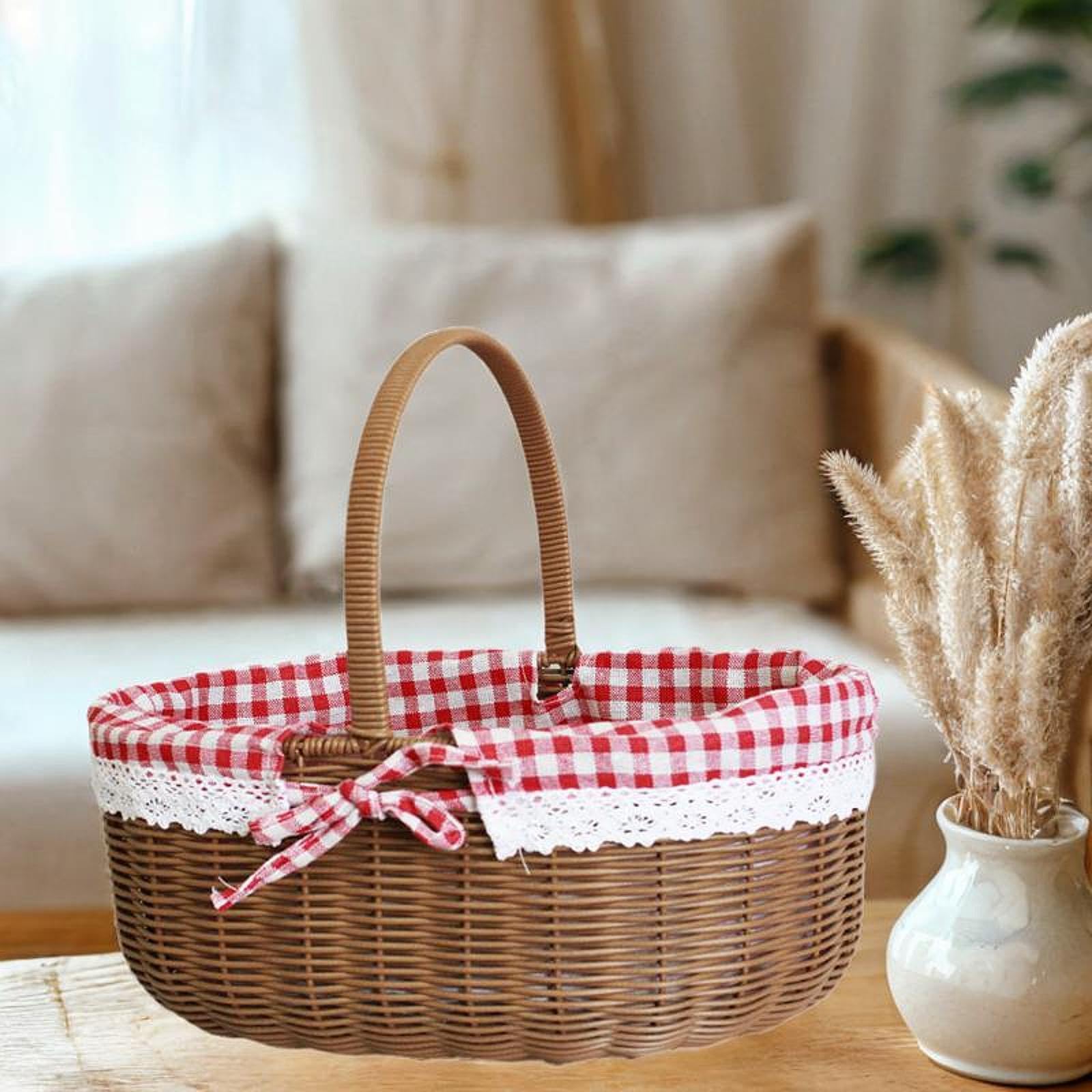 Cesto Intrecciato Naturale Multifunzionale – Per Picnic, Frutta, Verdura E Organizzazione Casa, In Fibre Intrecciate A Mano