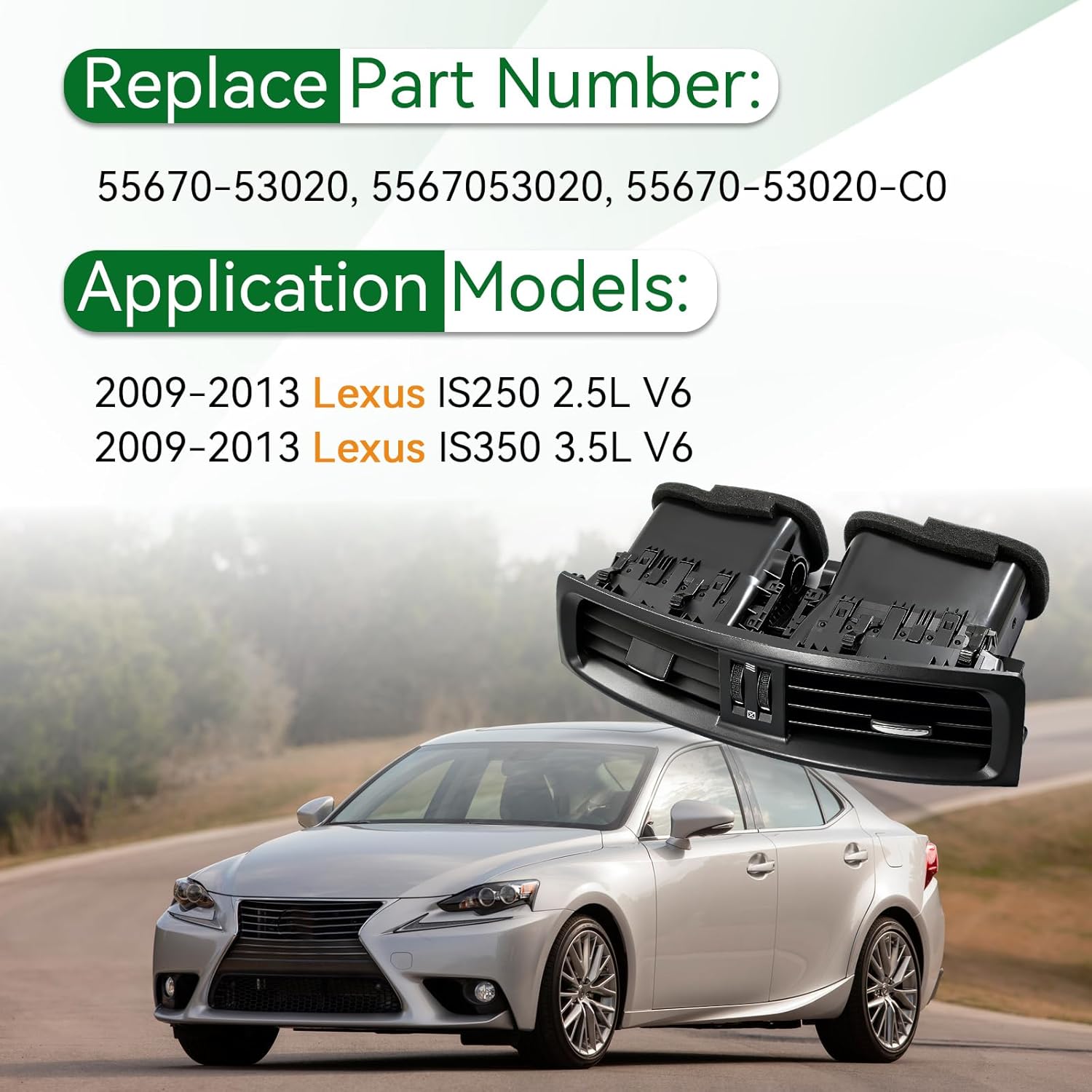 55670-53020 Center Dash Air Vents Panel Compatible with 2009 2010 2011 2012 2013 L-exus IS250 IS350 Replcace 5567053020